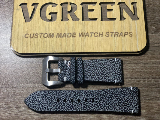 Black stingray watch strap for Panerai 425, 22mm lug