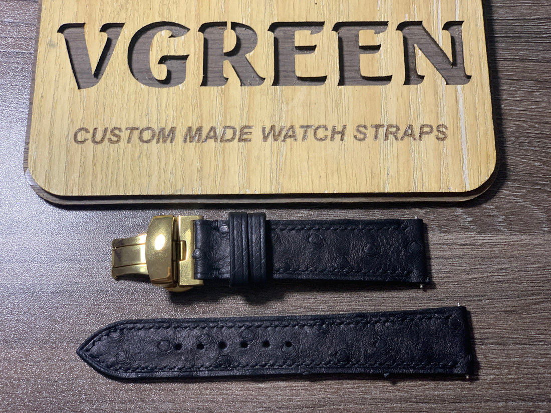 Black ostrich watch strap for a Patek Philippe 3844