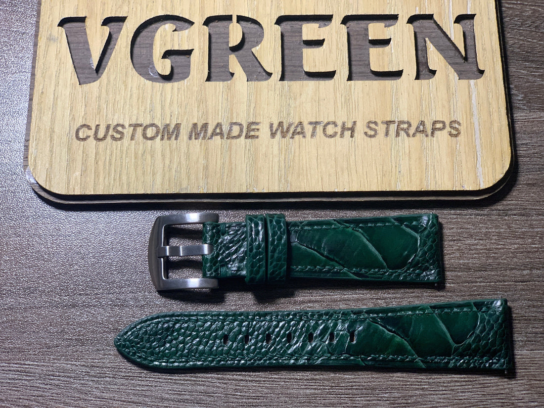 Green ostrich leg watch strap for Baltic MR Classic, 20mm lugs