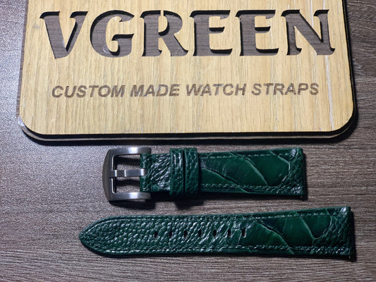 Green ostrich leg watch strap for Baltic MR Classic, 20mm lugs