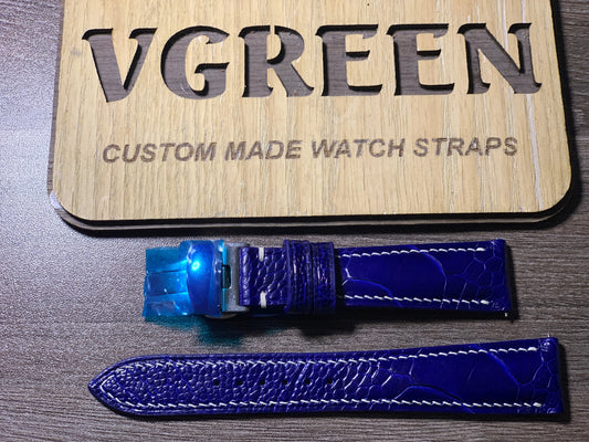 Blue ostrich leg watch strap for Grand Seiko SBGA211 with stainless deployant clasp