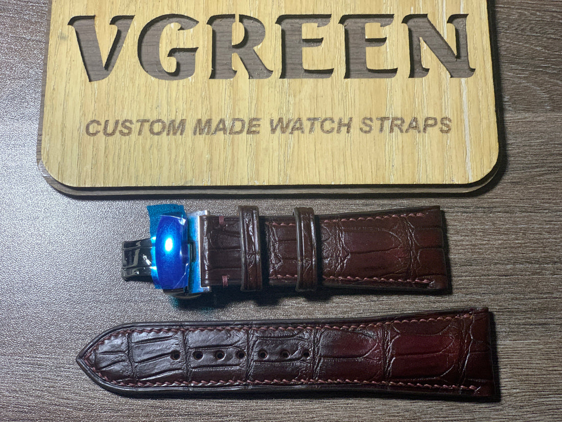 Oxblood crocodile watch strap for Panerai PAM00753, deployant clasp
