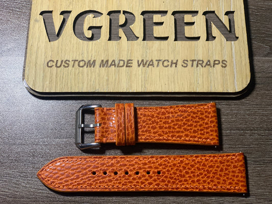 Orange dollaro watch strap for a 1970s Vulcain with asymmetric 27mm and 24mm lugs