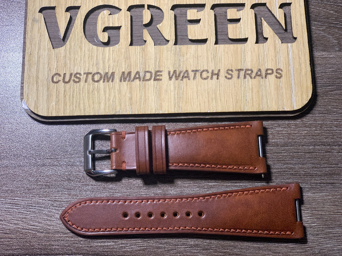 Chestnut Buttero notched watch strap for Glashutte Original Seventies