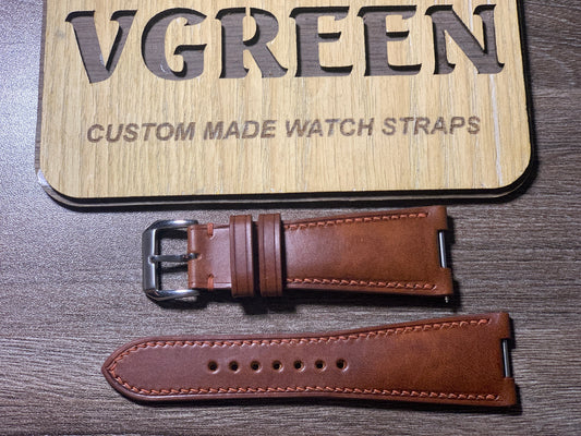 Chestnut Buttero notched watch strap for Glashutte Original Seventies