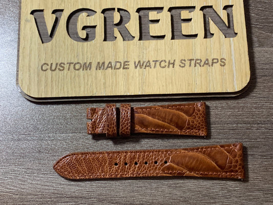 Rooibos tea ostrich leg watch strap for Omega Seamaster 300, padded and tapered