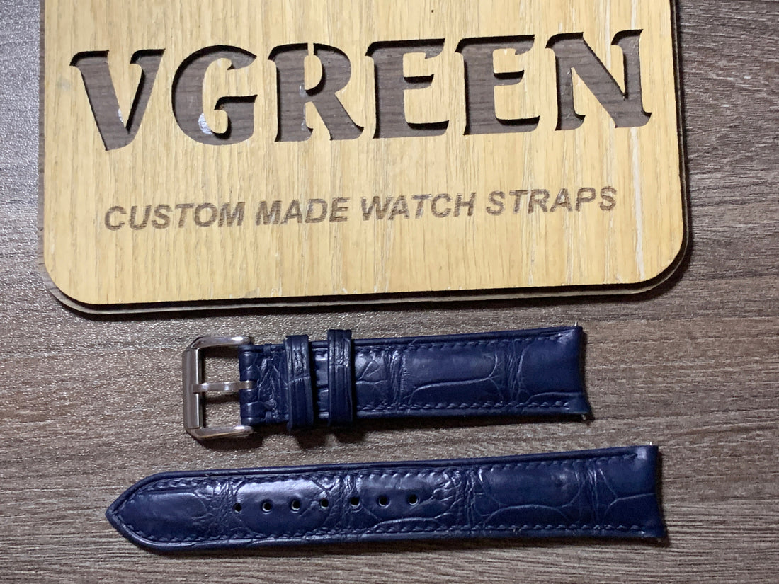 Dark blue crocodile curved-end watch strap for JLC Master Control Calendar Q4148120