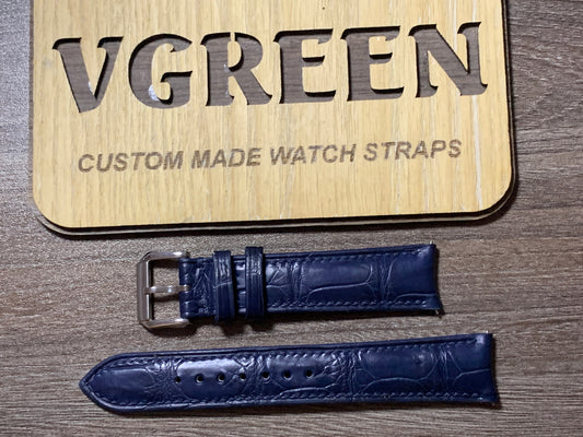 Dark blue crocodile curved-end watch strap for JLC Master Control Calendar Q4148120