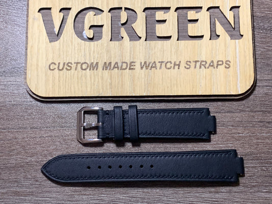 Black Swift leather watch strap for Skagen 433LCLS, corner-notched end