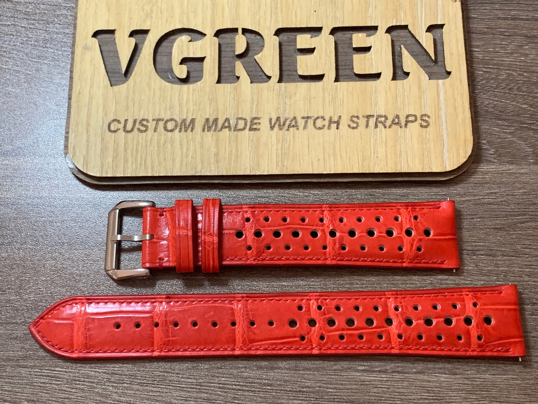 Red crocodile racing watch strap for Panerai PAM 1321, 115/170mm extra-long with 22mm buckle