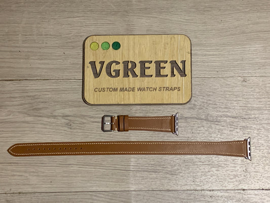 Brown Barenia double tour watch strap for Apple Watch, silver adapter