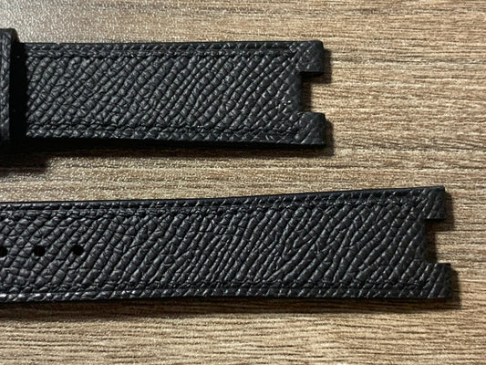 Black Epsom center-notched watch strap for a Concord chronograph