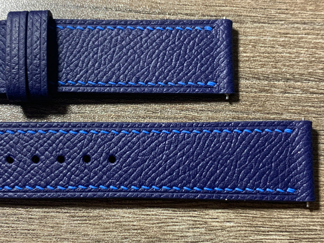 Navy Epsom watch strap for JLC Geophysic, blue contrast stitching