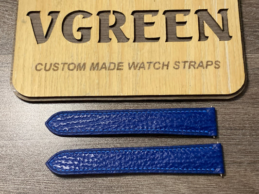 Blue shark skin watch strap for Longines Master Collection Moonphase 34mm with Cartier-style deployant