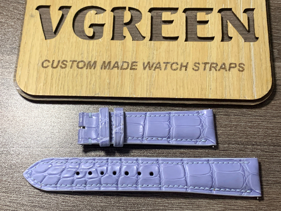 Ice blue crocodile watch strap for IWC Pilot 41, quick-release bars