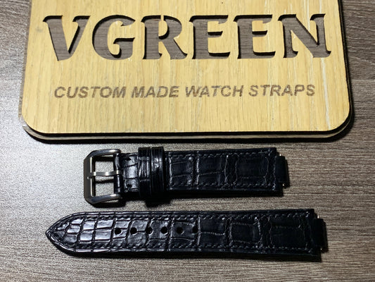 Black crocodile corner-notched watch strap for Mathey-Tissot Evasion H152ABU