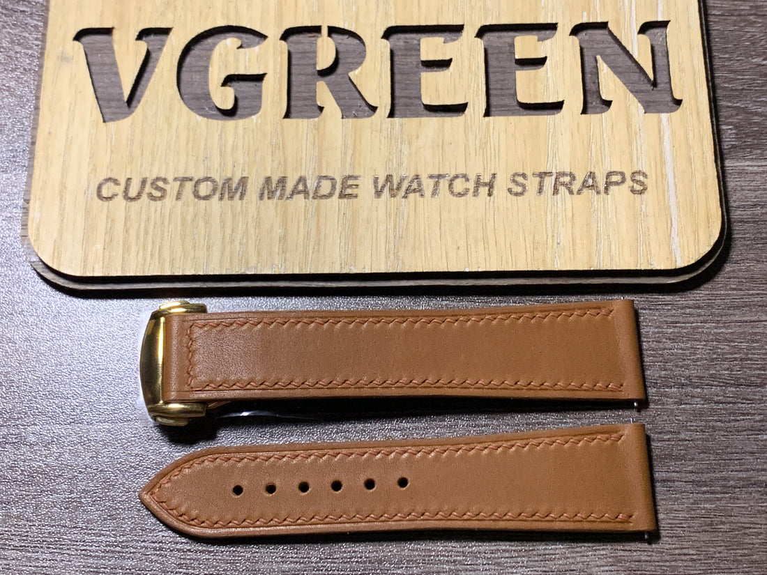 Brown Barenia leather watch strap for Longines Spirit Zulu Time, gold deployant clasp