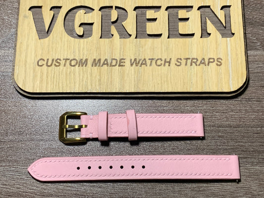 Pink Swift leather watch strap for Shinola Canfield Day/Night, gold classic buckle