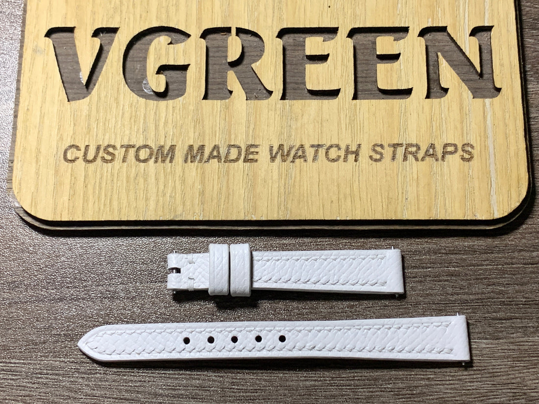 White Epsom leather watch strap for a 24mm Hermes Sellier, very short build