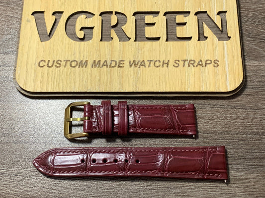 Burgundy crocodile leather watch strap for Audemars Piguet Millenary, gold buckle