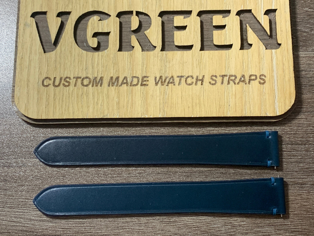 Teal blue shell cordovan watch strap for a Cartier Tank Américaine, full strap