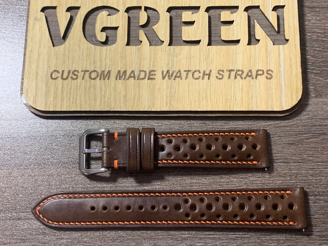 Dark brown Buttero racing watch strap for a Seiko SSC937, full strap