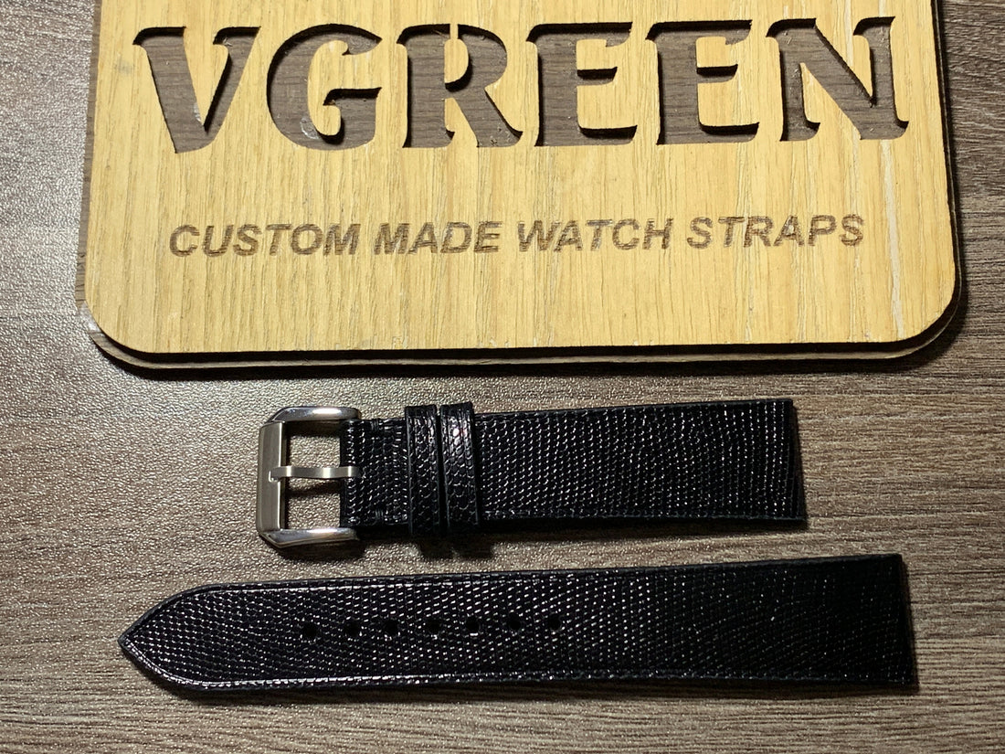 Black lizard watch strap for Cartier Tank Solo Large, full view