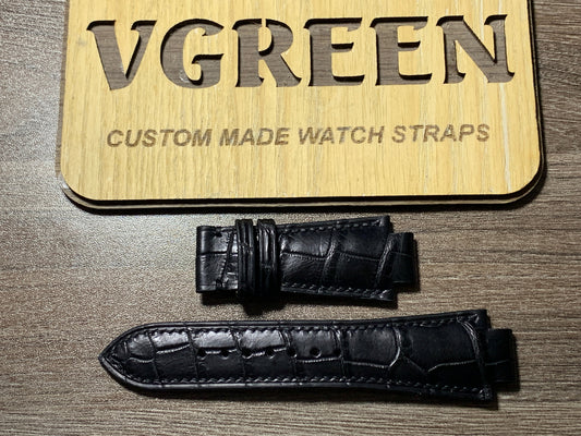 Black crocodile corner-notched watch strap for ESQ e5394, full view