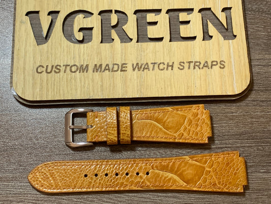 Light brown ostrich leg corner-notched watch strap for a 1927 Hamilton barrel case