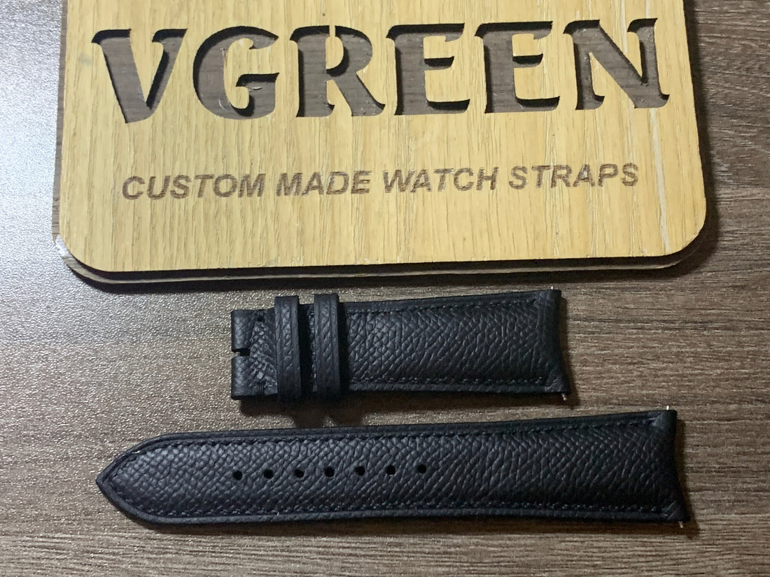 Black Epsom curved-end watch strap for JLC Master Compressor, 23.5mm lug