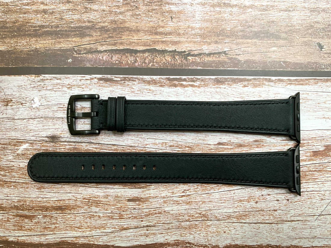Custom Apple Watch Straps - Black Swift Leather For Apple Watch Series 7 (45mm)