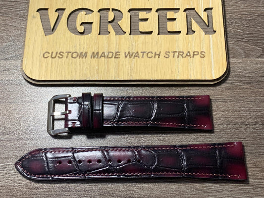 Black cherry crocodile watch strap for Baume & Mercier Hampton