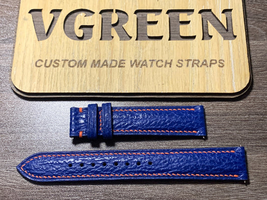 Blue sharkskin watch strap for Tissot PRC 200, orange side stitch