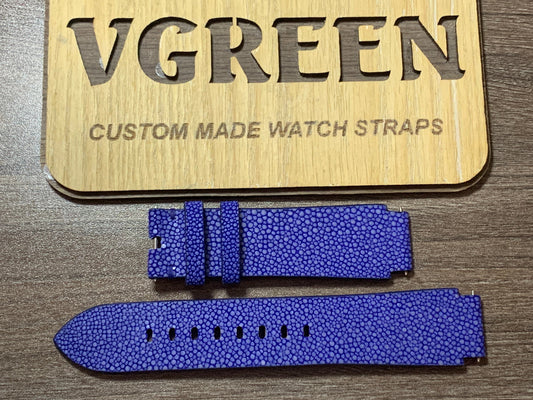 Blue stingray watch strap for Krieger Tidal Chronoscope, corner-notched 25mm end