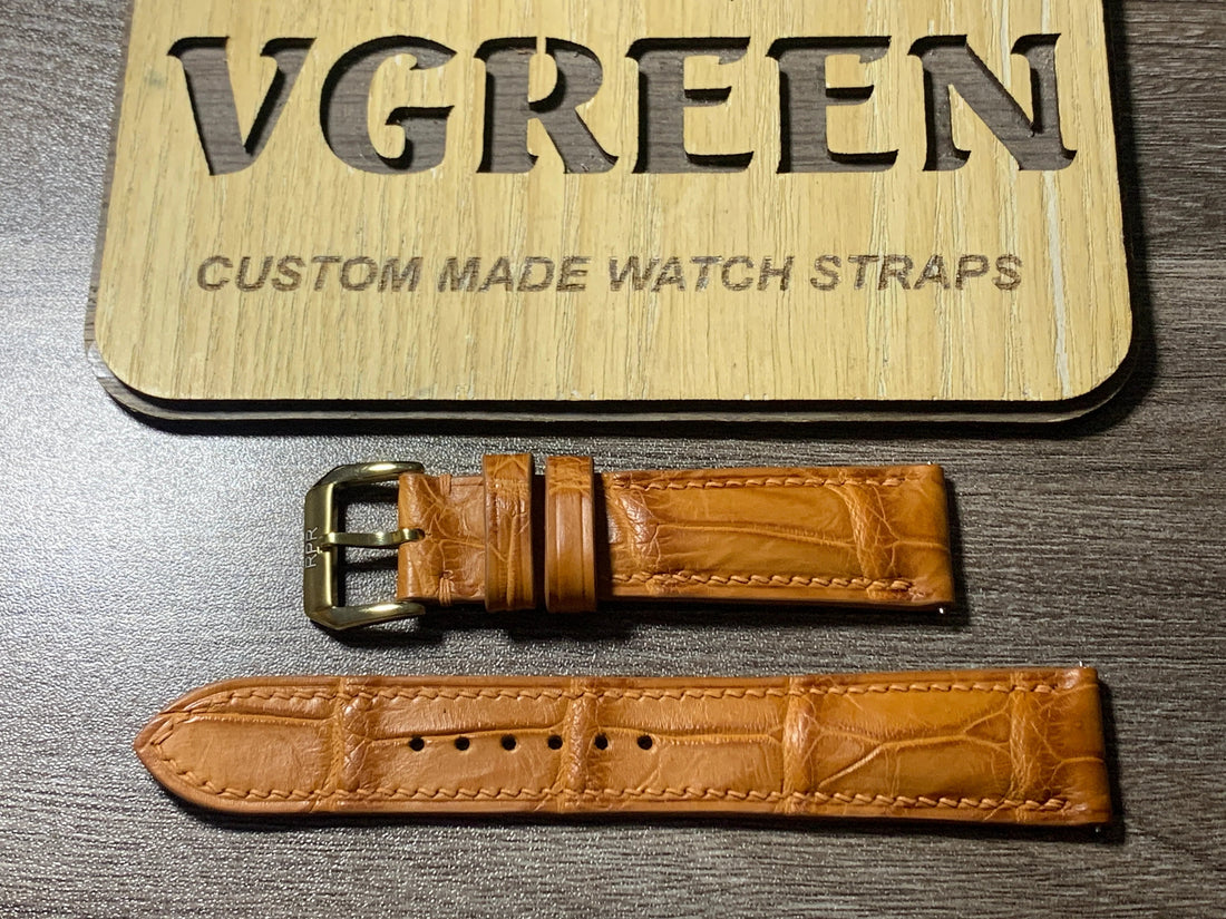 Light brown crocodile watch strap for Concord Impresario, gold buckle