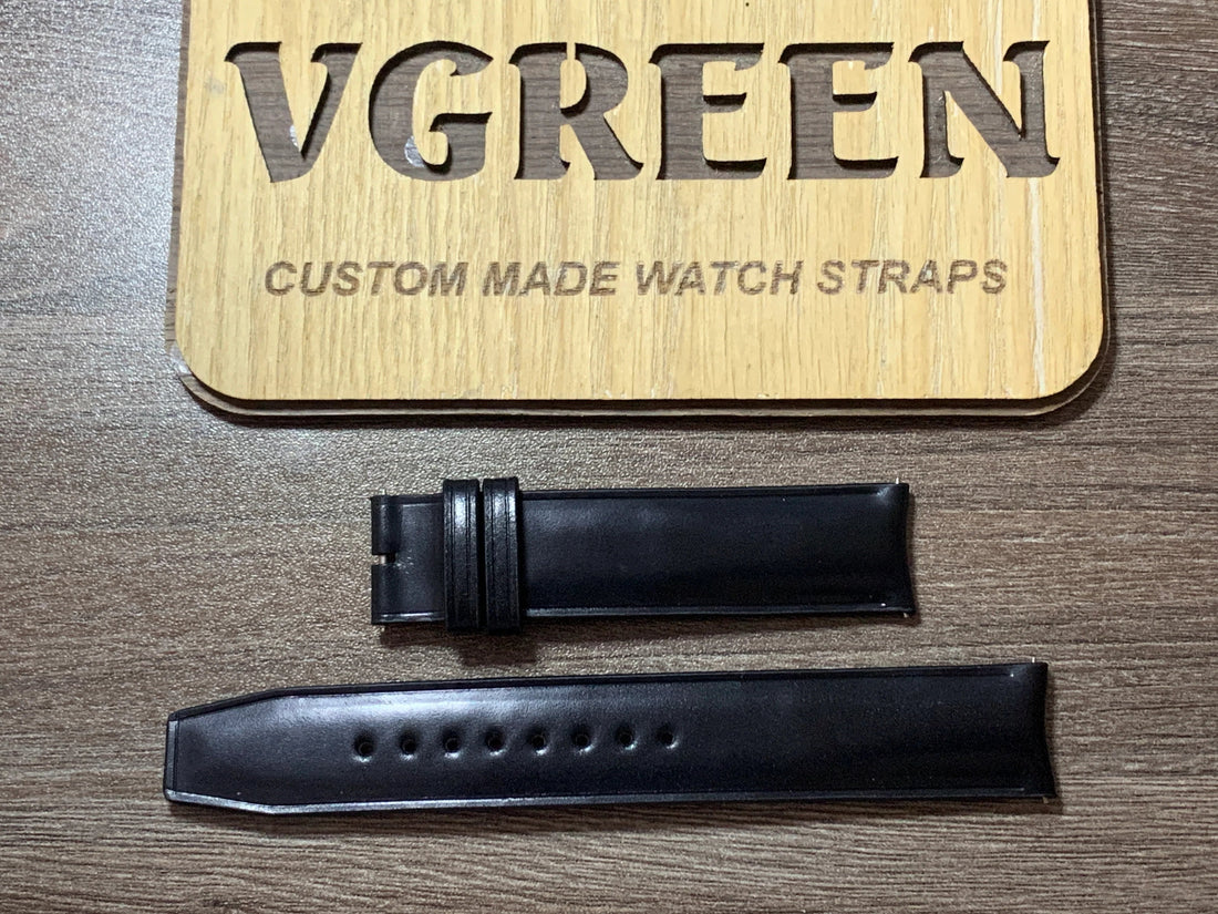 Black shell cordovan watch strap for Bremont Broadsword, curved-end, 85/135mm