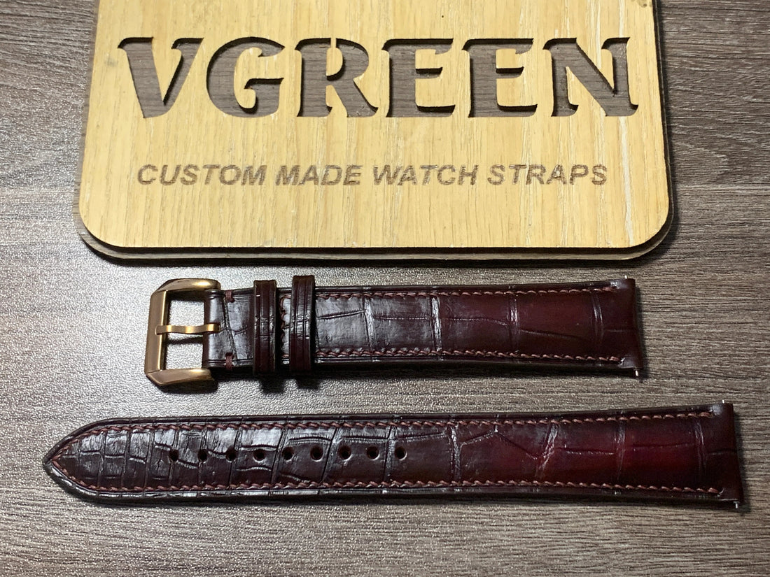 Extra-long oxblood crocodile watch strap for Citizen Eco-Drive