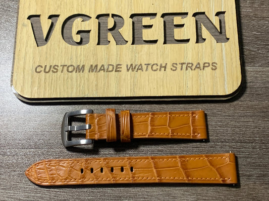 Light brown crocodile watch strap for IWC Portofino Automatic 37, curved buckle