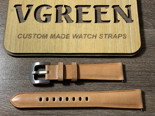 Natural shell cordovan watch strap for Omega Aqua Terra, minimal taper