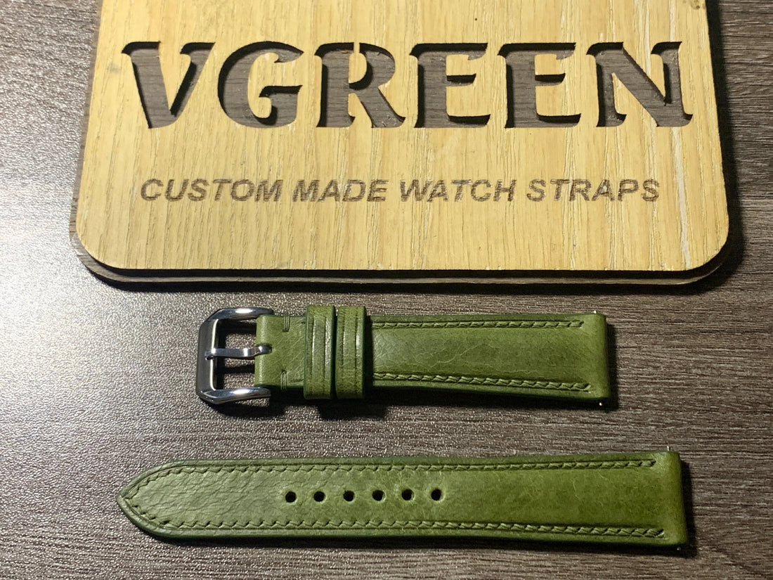Olive green Badalassi Wax watch strap for Tudor 1926 36mm, quick release