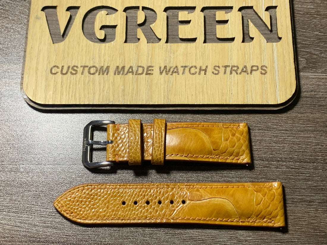 Light brown ostrich leg watch strap for Rolex Sky-Dweller, quick-release
