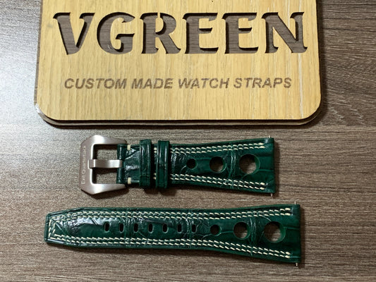 Dark green crocodile watch strap for Alexander Shorokhoff Square & Round, racing style