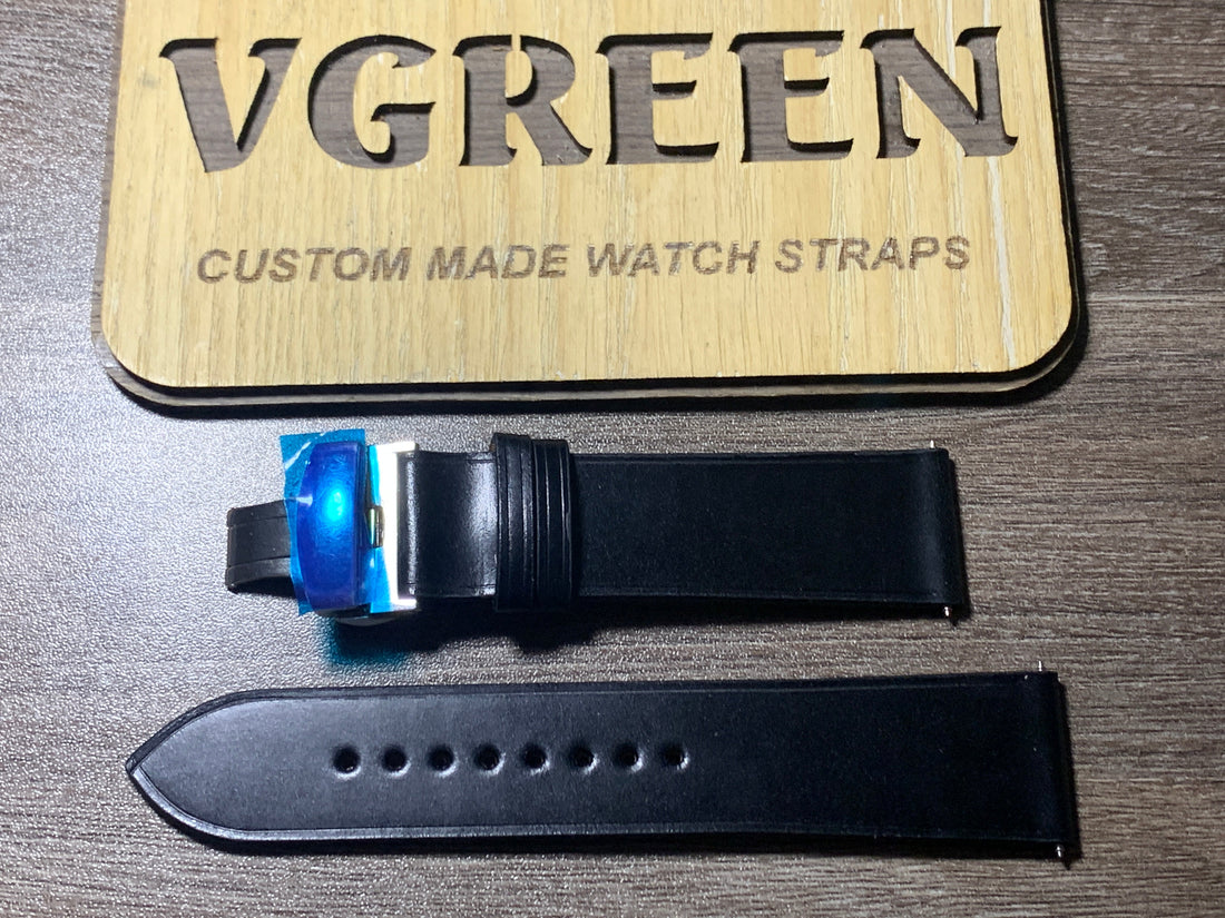 Black shell cordovan watch strap for Panerai PAM00111, no stitching