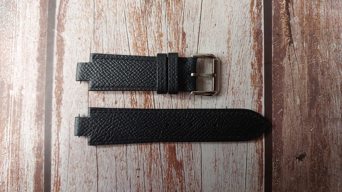 Black Epsom Leather Custom Notched Strap For Seiko SNK617 Watch