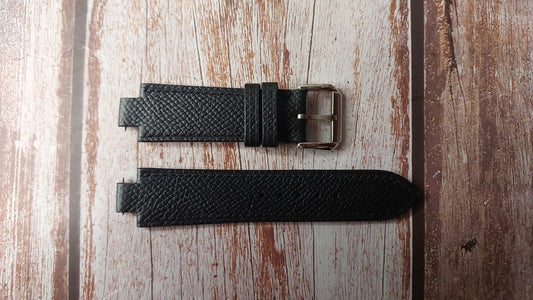 Black Epsom Leather Custom Notched Strap For Seiko SNK617 Watch