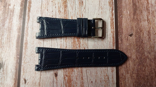 Navy Crocodile Leather Custom Notched Strap For D1 MILANO subacqueo 43,5 mm Watch