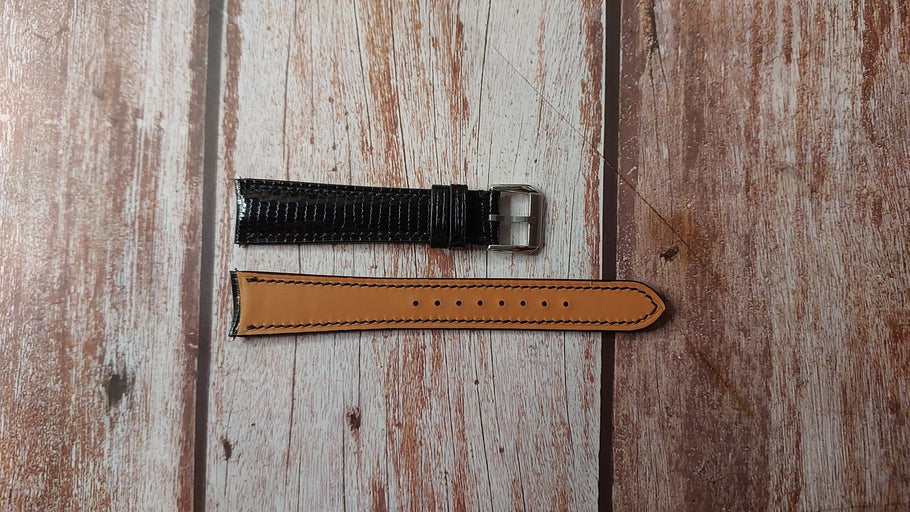 Black Lizard Leather Custom Curved End Watch Strap For Grand Seiko Model SBGJ263 Watch