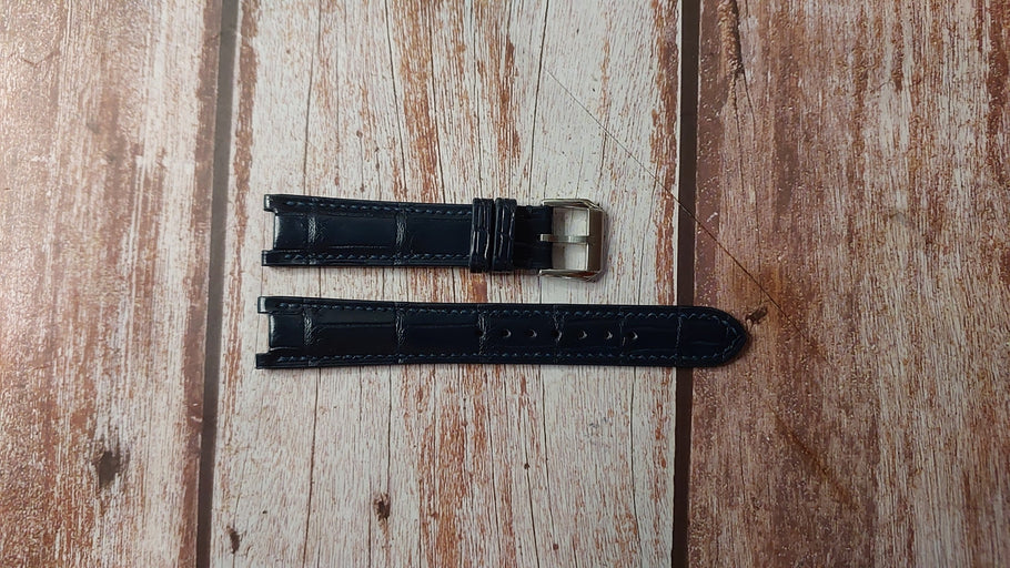 Navy Crocodile Leather Custom Notched Strap For Poljot Watch