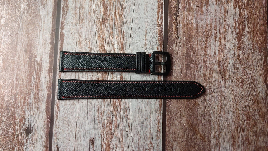 Black Epsom Custom Leather Strap For Raymond Weil Nabucco Watch