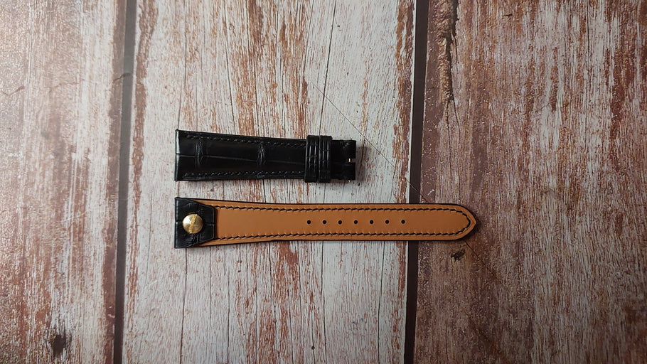 Black Crocodile Leather Custom Open Ended Strap For Jaeger LeCoultre Vintage Watch